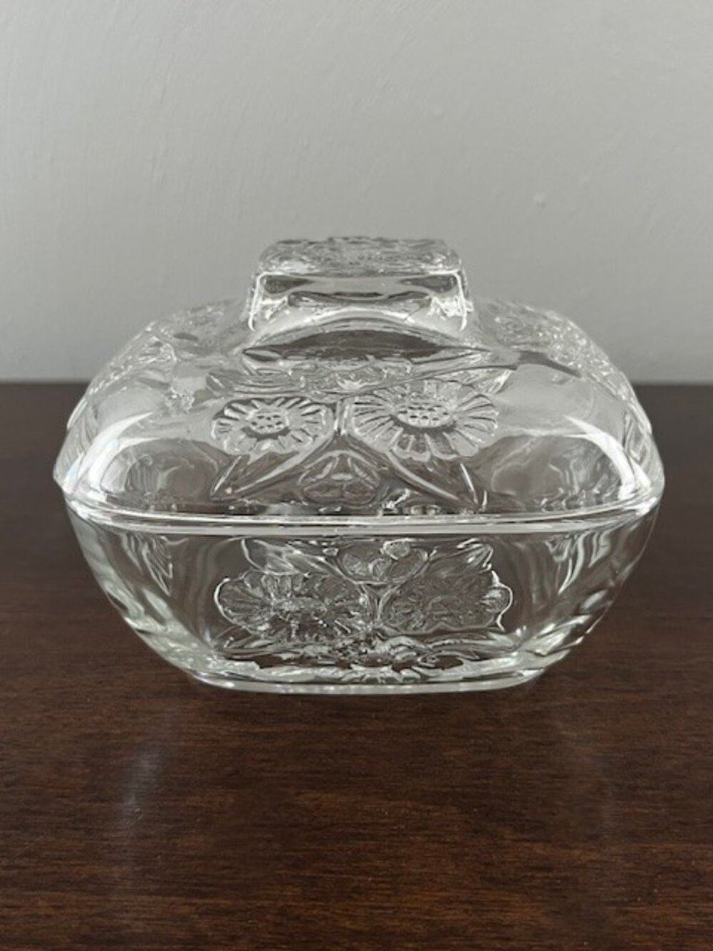 Clear Glass Refrigerator Dish Lid Covered Floral Indonesia